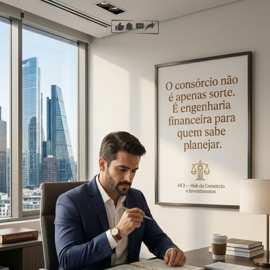 Consultor à mesa de trabalho: consórcio como engenharia financeira, não sorte