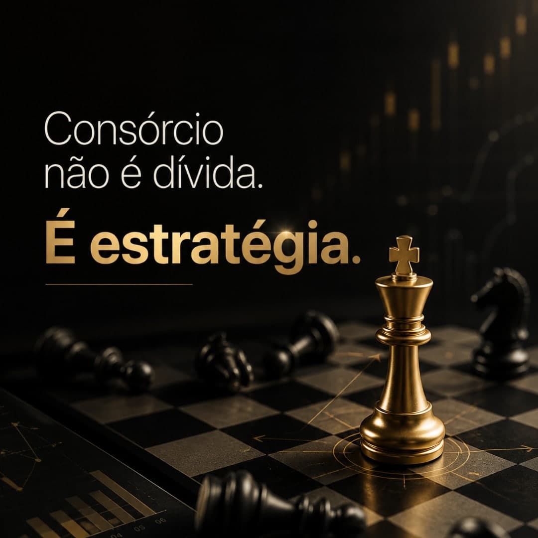 Peça de xadrez dourada sobre o tabuleiro: consórcio como jogada de estratégia patrimonial